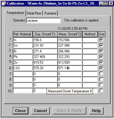 Temperatureタブ